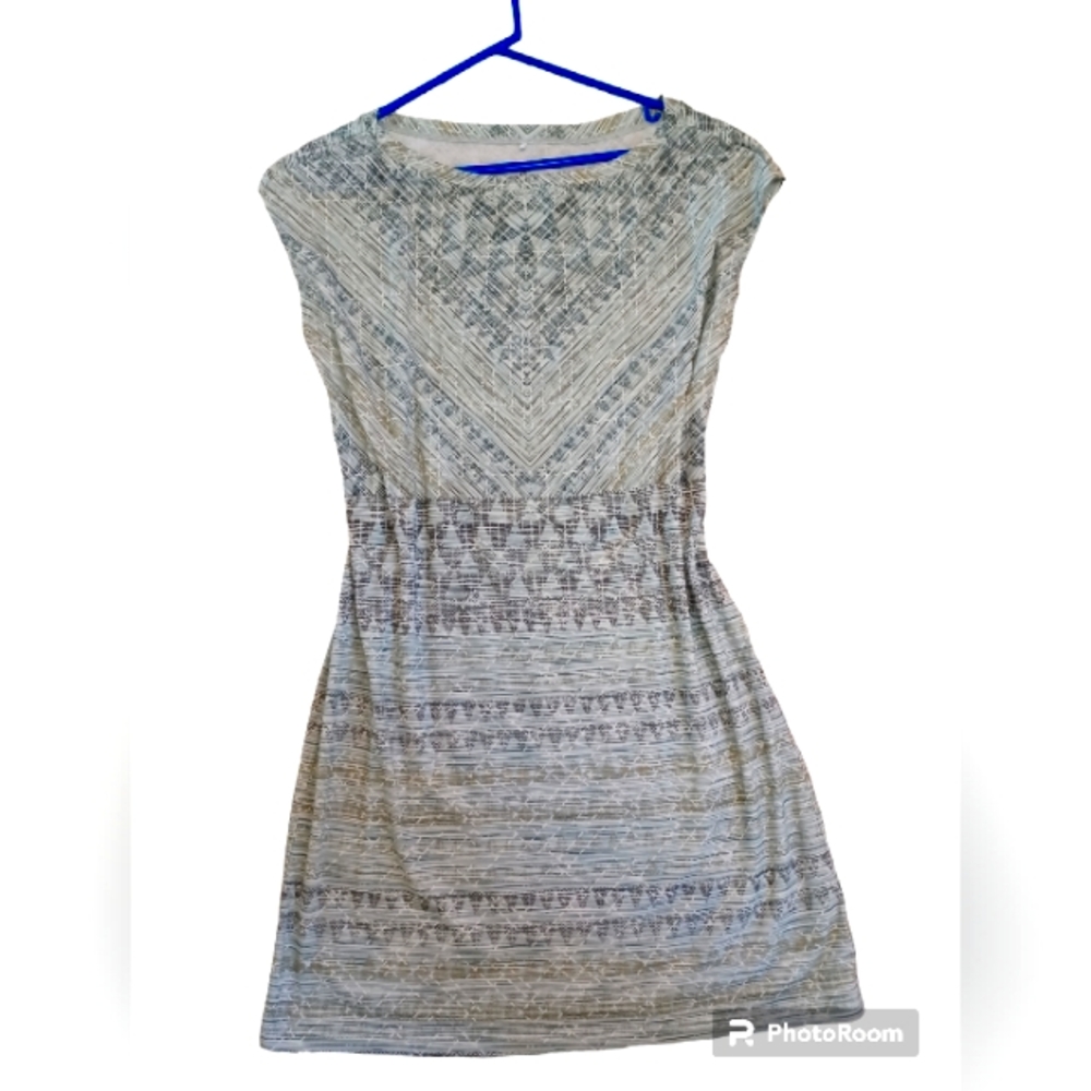 PrAna Sanna Seaside Arrowhead Cap Sleeve Blues Grey & Green Dress